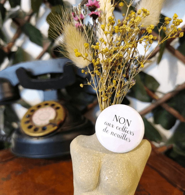 Badges &quot;NON aux colliers de nouilles&quot;