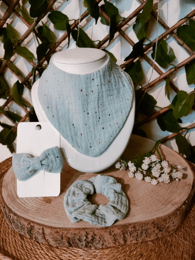 Bandana bleu plumetis doré - personnalisable 